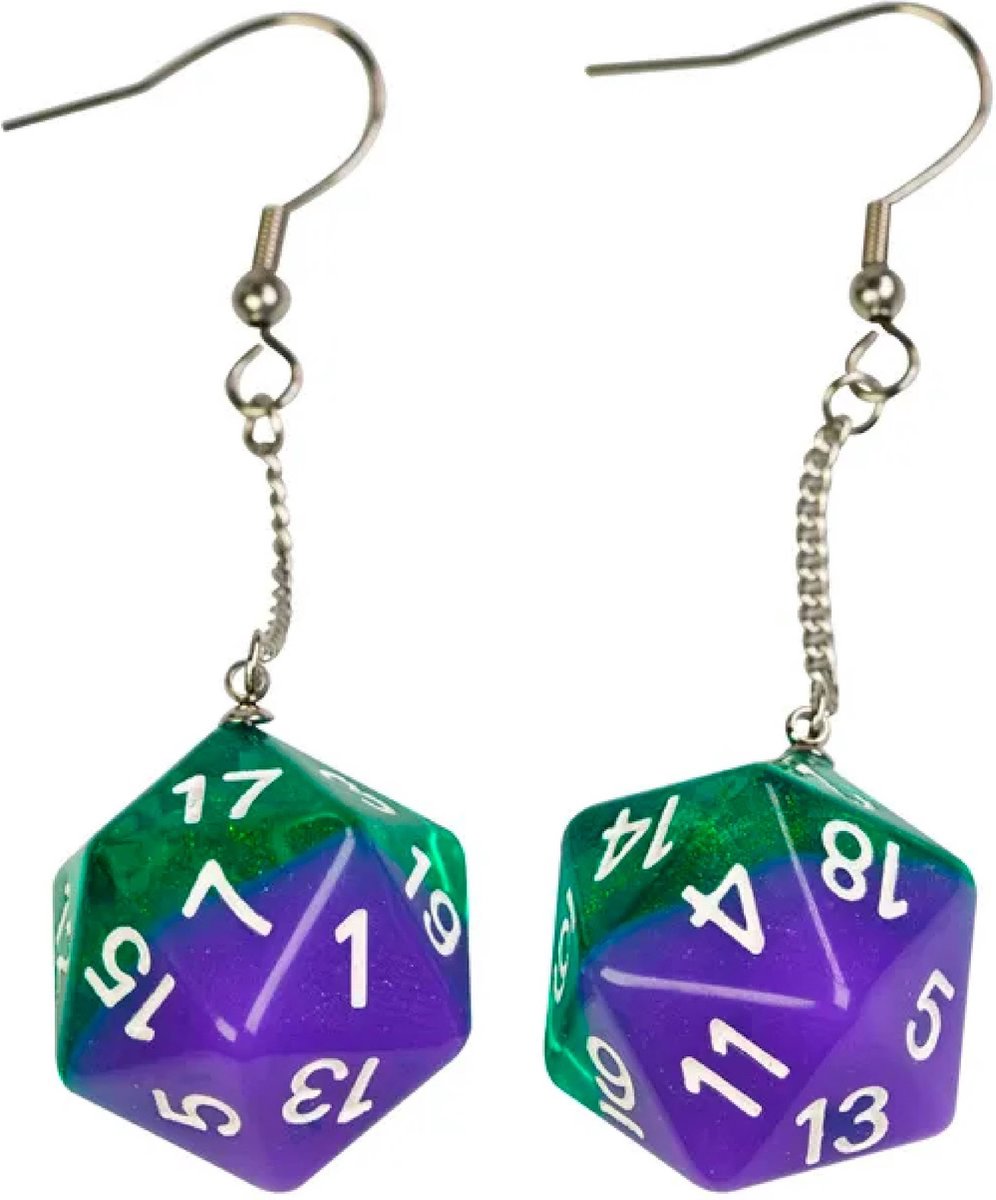 Lapi Toys - Dungeons and Dragons oorbellen - DnD - D&D - Staal - Resin - Paars - Groen