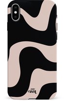 xoxo Wildhearts telefoonhoesje geschikt voor iPhone X / iPhone Xs - Ride With Me - Single Layer - Beschermhoes met golvend patroon - Luxe hard case - zwart en beige