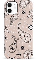 xoxo Wildhearts Paisley Dawn Nude - Single Layer - Hard case hoesje geschikt voor iPhone 12 hoesje - Print met bloemen en hartjes - Beschermhoes geschikt voor iPhone 12 case met print - beige / zwart