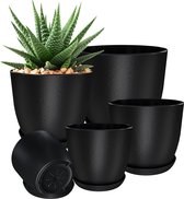 Plastic plantenbakken - bloemkwekerijpotten voor binnen moderne decoratieve plastic potten voor planten, vetplanten, bloemen en cactus (Pack van 5, zwart)