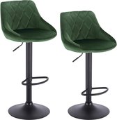 Tabouret de bar design Gandalf - Avec dossier - Robuste - Chaise de bar ergonomique - Velours - Hauteur d'assise 60 - 82cm - Vert foncé - Set de 2 - Cuisine et bar - Hauteur réglable