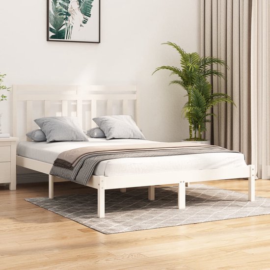 The Living Store Bedframe - Massief grenenhout - 195.5 x 140.5 x 31 cm - Wit
