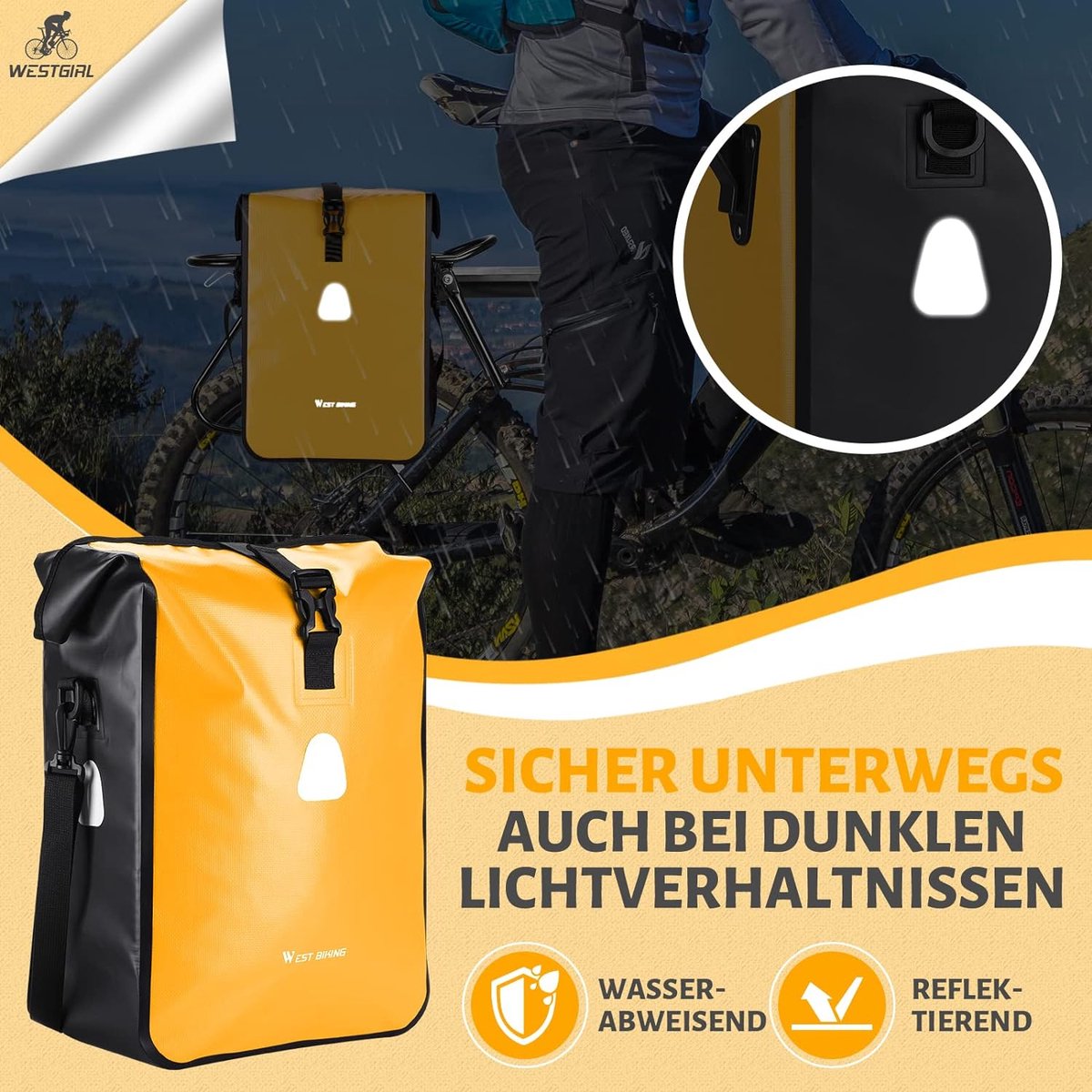 Fietstas voor bagagedrager met schouderriem, 100% waterdichte en 18 liter bagagedragertas, 2-in-1 fiets reflecterende schoudertas, fietstas, achtertas, bagagedragertassen