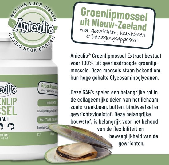 Aniculis - Groenlipmossel poeder Extract voor katten, honden & paarden (100g) - Voor gewrichten, kraakbeen & bewegingsapparaat - Hoog gehalte Glycosaminoglycanen - Aniculis