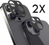 Screenz® - Camera lens protector geschikt voor iPhone 15 Pro / 15 Pro Max - Metal Black - Screenprotector - Beschermmetaal - Metalen protector geschikt voor iPhone 15 Pro / 15 Pro Max - 2 stuks