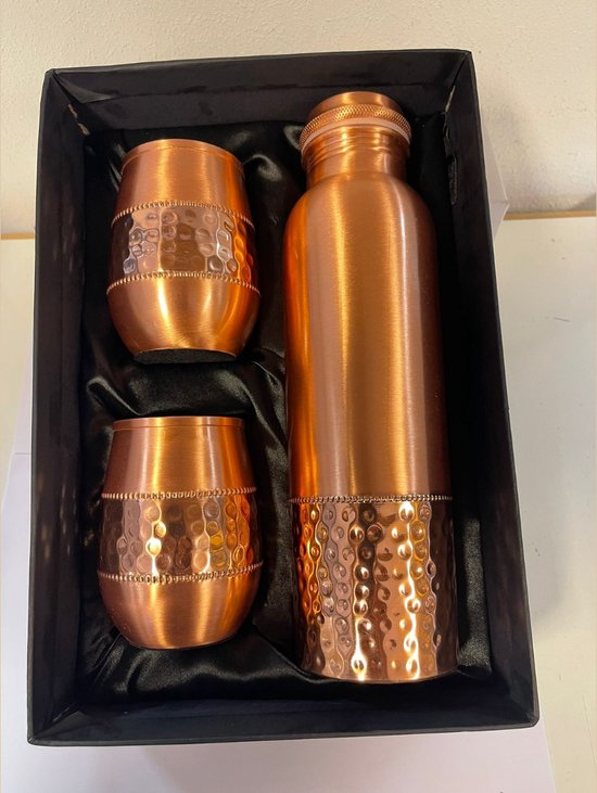 Zuivere koperen glazen drinkwaterset van 24 Ayurvedische gezondheid Pure Tumblers koperen bekers 10,14 oz 300 ml (gehamerd