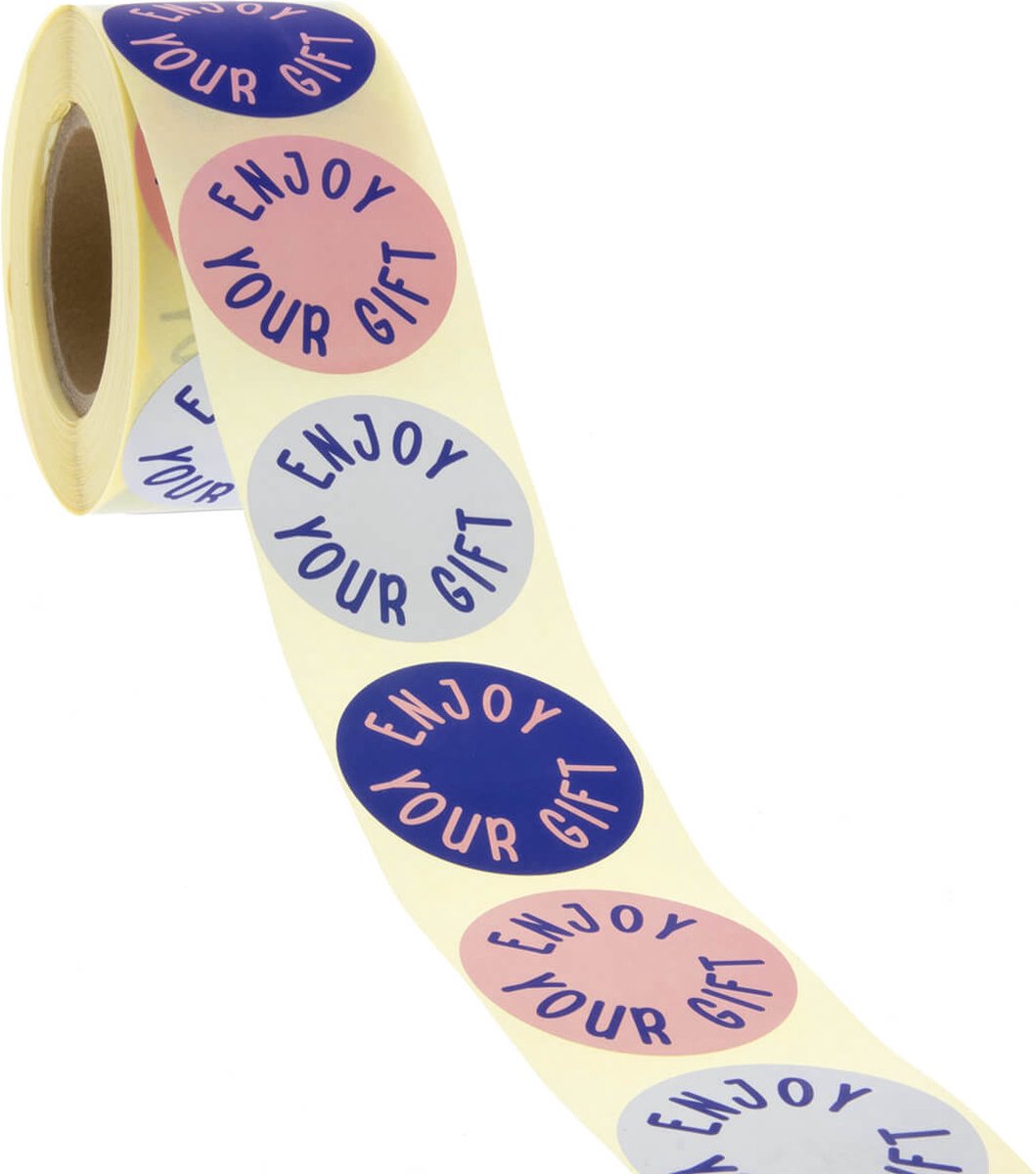 Cadeau stickers - 500 stuks - 'Enjoy your gift' assorti 40mm - Stickers volwassenen - Sluitstickers - Sluitzegel - Ronde stickers op rol