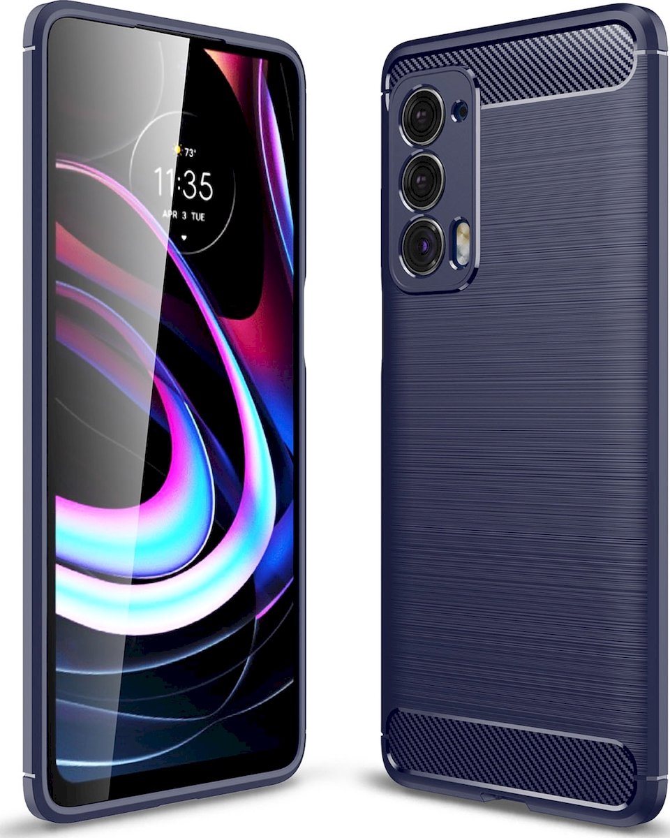 Mobigear Hoesje geschikt voor Motorola Edge (2021) Telefoonhoesje Flexibel TPU | Mobigear Brushed Slim Backcover | Edge (2021) Case | Back Cover - Marineblauw