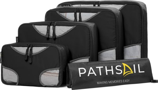 Pathsail® Packing Cubes Set 5-Delig - Bagage Organizers - Koffer organizer set - Inclusief was tas - Zwart