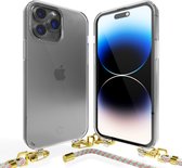 Coverzs telefoonhoesje geschikt voor Apple iPhone 14 Pro transparante case met koord - Telefoonhoesje met koord - Backcover hoesje met koord - touwtje - aqua/roze