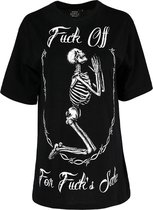 Restyle Dames Tshirt -M- Fuck off for Fuck's sake skeleton Oversized Zwart