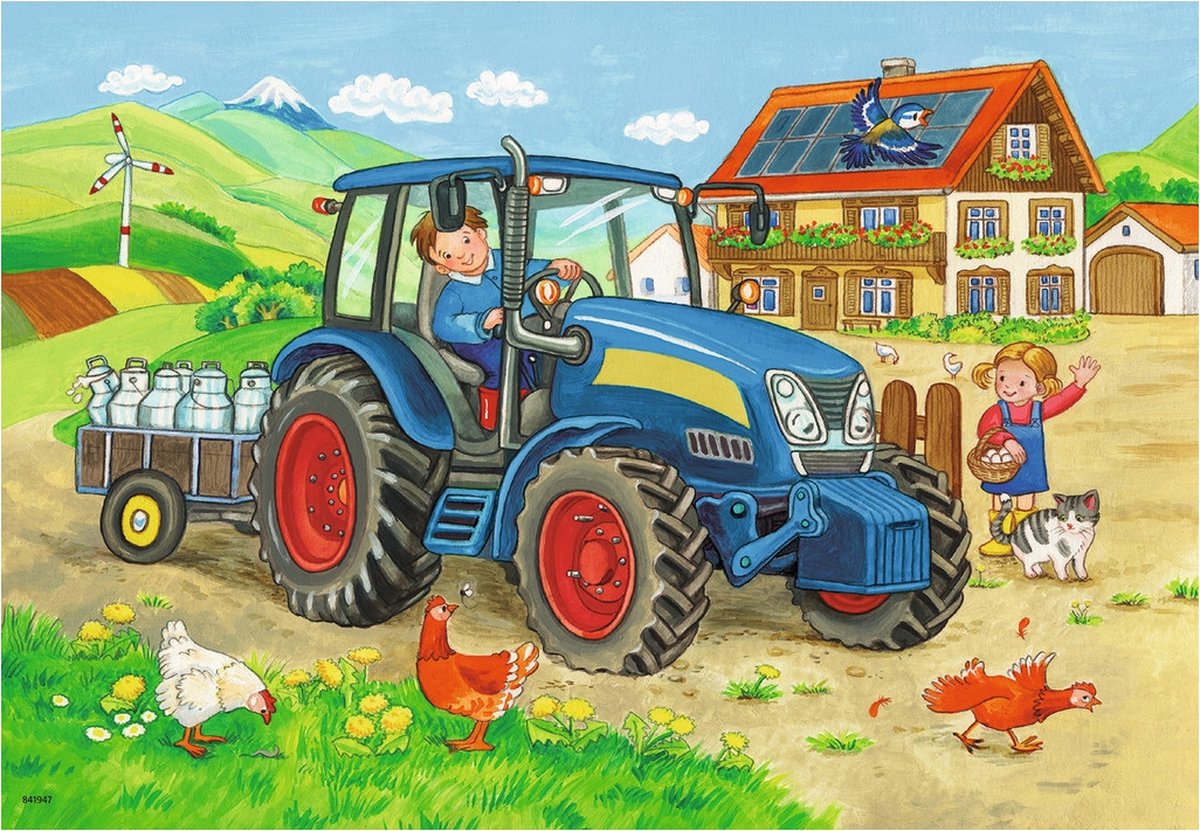 Ravensburger puzzel Op de bouwplaats en boerderij - 2x12 stukjes - kinderpuzzel — afbeelding 9