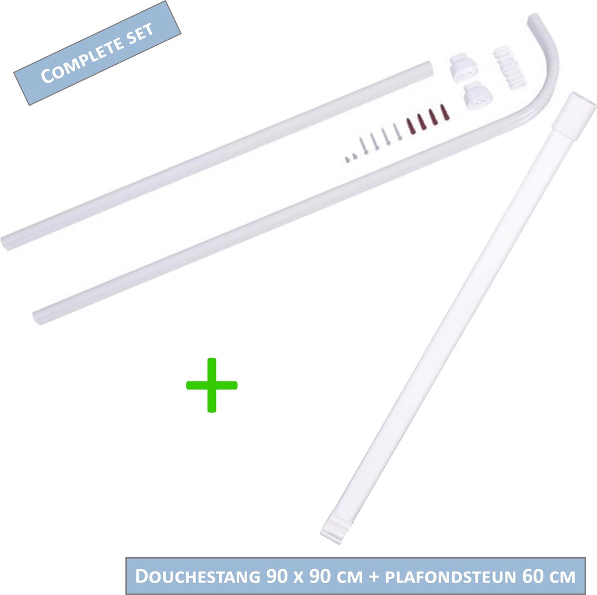 AquaVive Douchestang Hoekmodel 90x90 cm Ovaal Wit – Inclusief Plafondsteun 60 cm – Complete Set – Aluminium