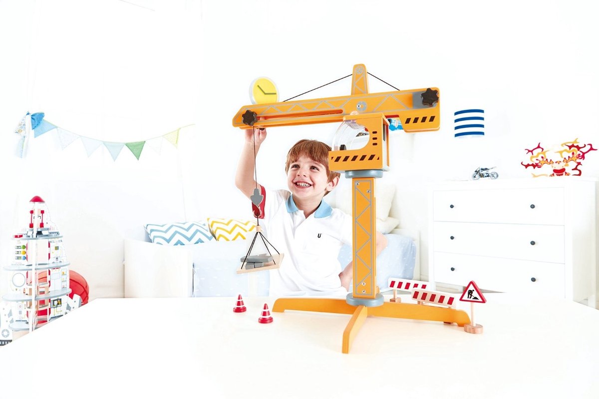 Hape Grote Bouwkraan met Bouwplaats Accessoires - Speelgoed Kraan voor Kinderen vanaf 3 jaar — afbeelding 10