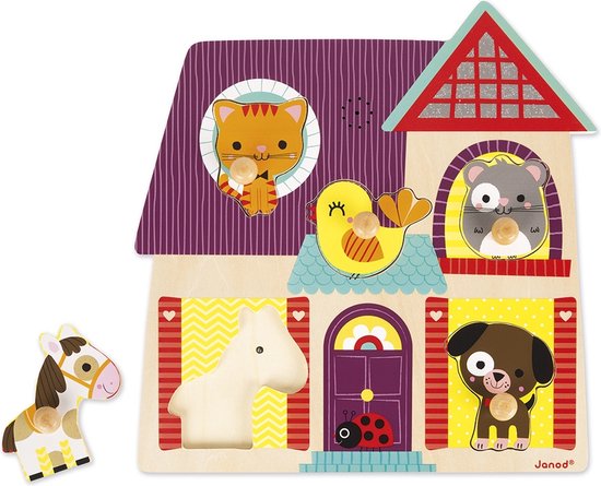 Janod Muziekpuzzel - Mijn Kleine Vrienden - Houten Puzzel Met 5 Stukjes - Elk Puzzelstukje Maakt Een Eigen Dierengeluid - Geschikt Vanaf 18 Maanden van Janod — afbeelding 3