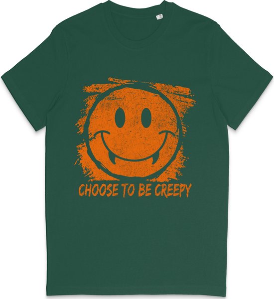 Grappig T Shirt Heren Dames - Halloween Smiley Print - Choose To Be Creepy - Groen XS