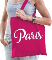 Katoenen Parijs/wereldstad tasje Paris fuchsia roze - 10 liter -  steden cadeautas