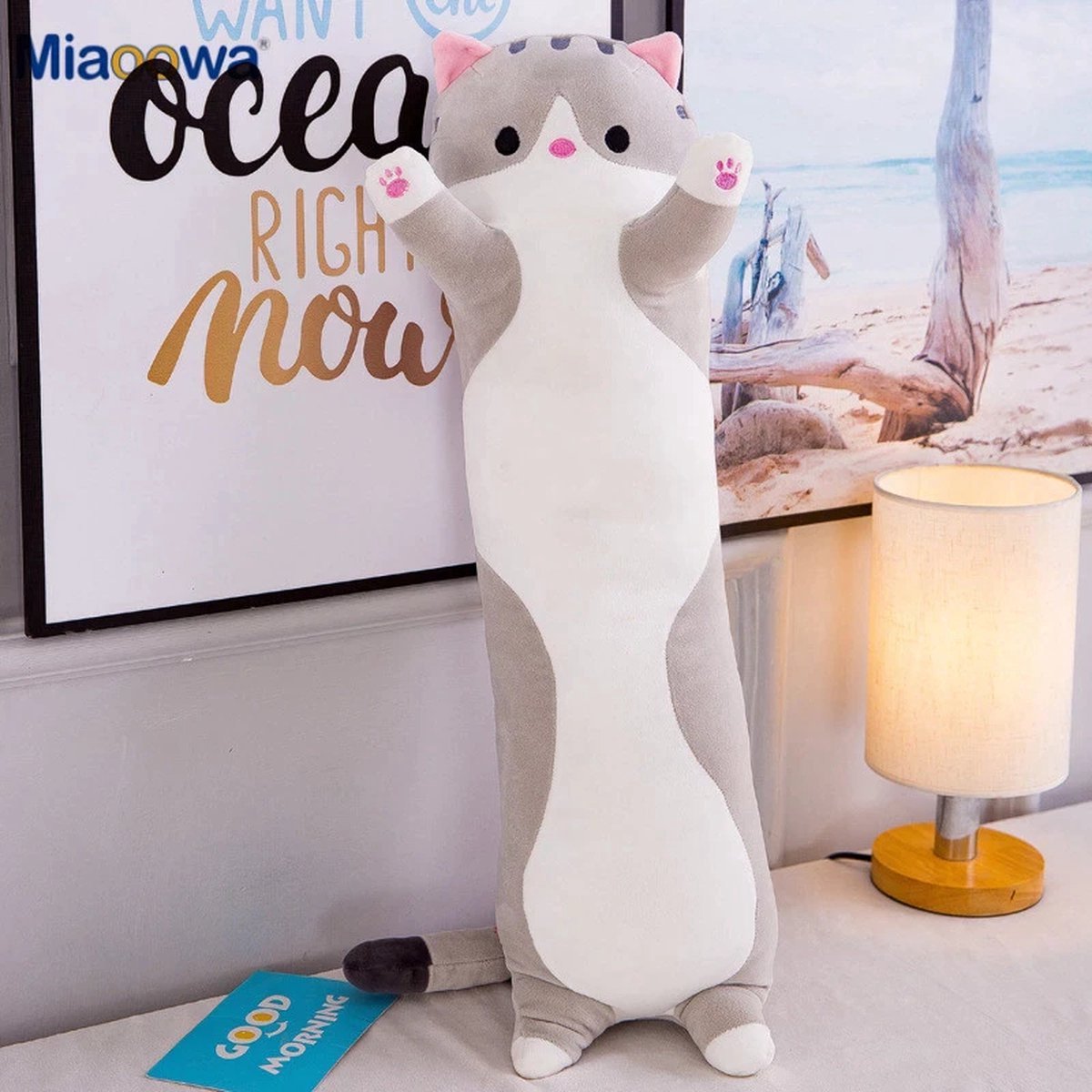 Staza - Kat Knuffel - Mood Knuffel - 50 cm - Poes Kussen - Speelgoed Knuffel Kat - Kawaii - Duurzaam - Kind - Veilig - Grijs — afbeelding 4