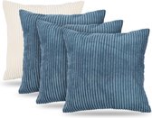 Set van 4 kussenslopen, corduroy fluwelen kussenslopen voor bankkussen, decoratieve kussensloop, zachte kussenovertrekken voor woonkamer, slaapkamer, 45 x 45 cm, 3 blauw en 1 wit