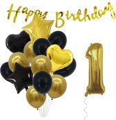 Snoes Ballonnen 1 Jaar Feestpakket – Versiering – Verjaardag Set Goldie Cijferballon 1 Jaar -Heliumballon