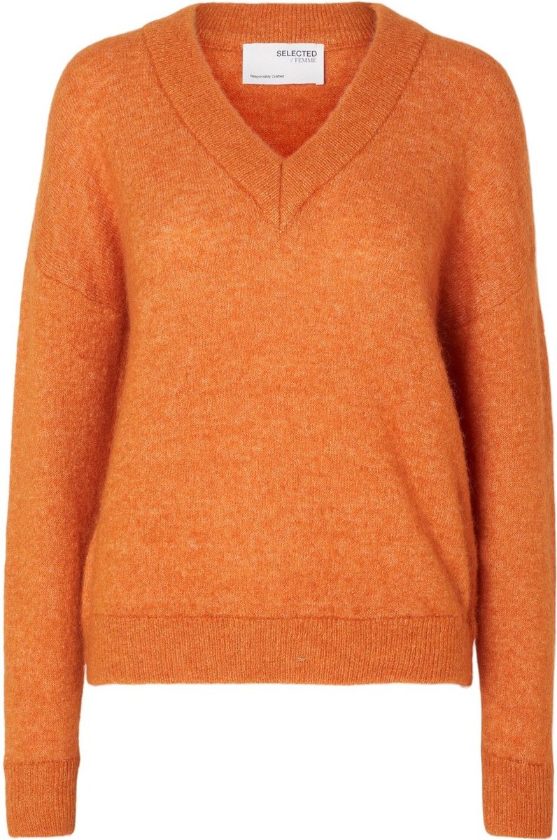 Selected Femme Maline LS Knit V-Neck Marmalade