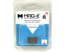 MAG-it® neodymium blokmagneten 20x10x2 mm – 6 stuks verpakking – Zeer sterk – trekkracht 1,8 KG – Superkwaliteit!