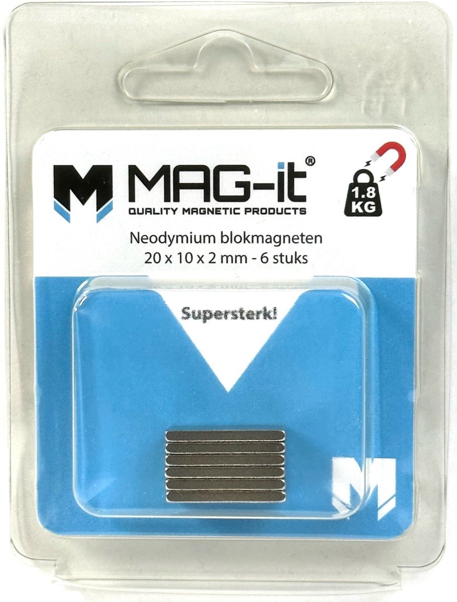 MAG-it® neodymium blokmagneten 20x10x2 mm – 6 stuks verpakking – Zeer sterk – trekkracht 1,8 KG – Superkwaliteit!