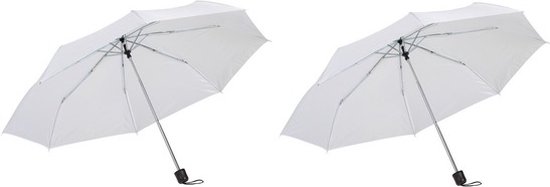 2x Opvouwbare mini paraplu wit 96 cm - Voordelige kleine paraplu - Regenbescherming 2 stuks