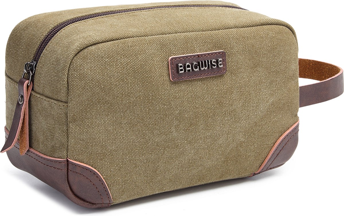 Bagwise® - Toilettas - Reistas - Travel Organizer - Reis Etui - Ophangbaar - Heren - Dames - Vintage Canvas - 1316 Groen