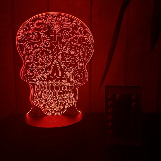 Klarigo® Nachtlamp – 3D LED Lamp Illusie – 16 Kleuren – Bureaulamp – Dia de Los Muertos – Nachtlampje Kinderen – Creative lamp - Afstandsbediening