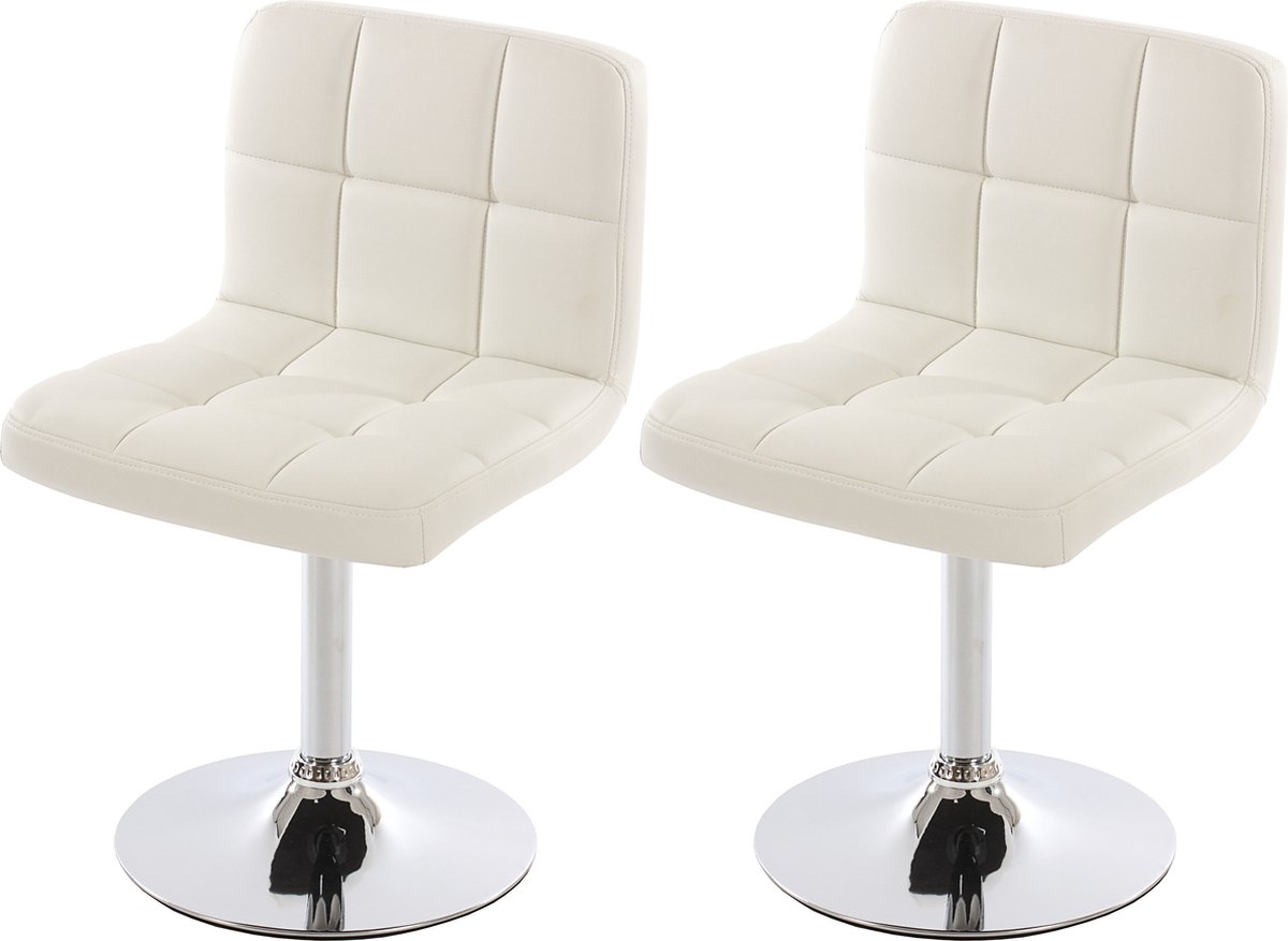 Cosmo Casa Eetkamerstoel Set - Stijlvolle Comfort Duo - 8 cm Dik Kussen - Draaibaar - Duurzaam Kunstleer Wit