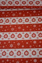 Katoen rood met witte stroken en sneeuwvlokjes en kerstballen 1 meter - modestoffen voor naaien - stoffen