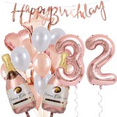 32 Jaar Verjaardag Cijferballon 32 - Feestpakket Snoes Ballonnen Pop The Bottles - Rose White Versiering