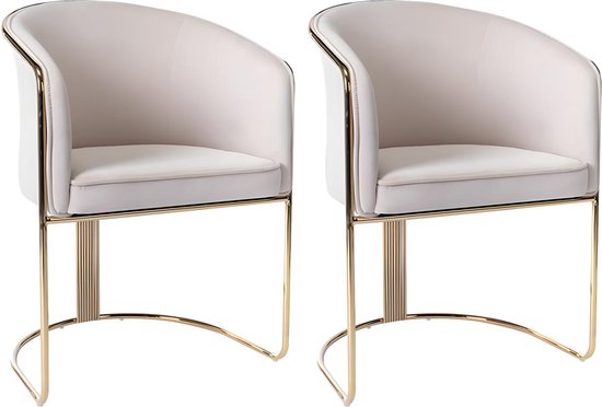 Set de 2 chaises avec accoudoirs velours et métal - Beige et doré - JOSETHE L 59,5 cm x H 82,5 cm x P 52,5 cm