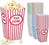 Relaxdays popcorn bakjes - set van 50 - popcorn zakjes - gestreept - karton - 5 kleuren