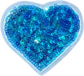Hart Strijk Embleem Patch Blauw Glitter Paillette 6.5 cm / 6 cm / Blauw