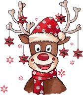 Rendier Rudolph Reindeer Kerstmuts Sjaal Strijk Applicatie 19.7 cm / 23.5 cm / Bruin Rood Beige