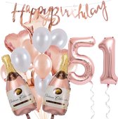 51 Jaar Verjaardag Cijferballon 51 - Feestpakket Snoes Ballonnen Pop The Bottles - Rose White Versiering