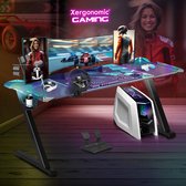 Bol.com Xergonomic Aurora Gaming Desk - Bureau met carbonfiber look - LED-Verlichting - Incl. beker- koptelefoonhouder en kabelo... aanbieding