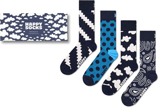 Happy Socks giftbox 4P sokken moody blues zwart & blauw - 36-40