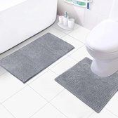 Chenille badmat, antislip en wasbaar, badmatten, set 2-delig, badmatten 50 x 80 cm en U-vormige wc-tapijt 50 x 50 cm, een wc-mat, badmat, absorberend voor de badkamer (grijs)
