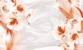 Fotobehang - Vlies Behang - Oranje Magnolia's - Bloemen Kunst - 208 x 146 cm