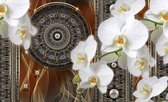 Fotobehang - Vlies Behang - Mandala en Orchideeën - Kunst - Bloemen - 416 x 254 cm