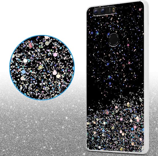 Coque Cadorabo compatible avec Honor 8 / 8 PREMIUM en Zwart avec Glitter - Housse de protection en silicone TPU flexible avec paillettes scintillantes