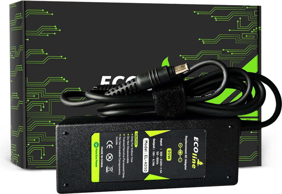EcoLine - Oplader / AC Adapter - Geschikt voor de Samsung NP-P50 NP-P60 NP-M70 Pro R510 R530 R540 R580 RV511 - 19V 4.74A 90W.