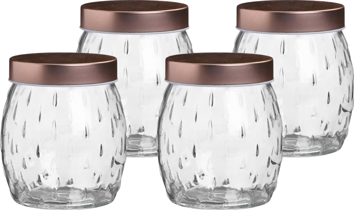 Urban Living Voorraadpot/bewaarpot Beau - 4x - 2L - glas - koperen deksel - D13 x H22 cm