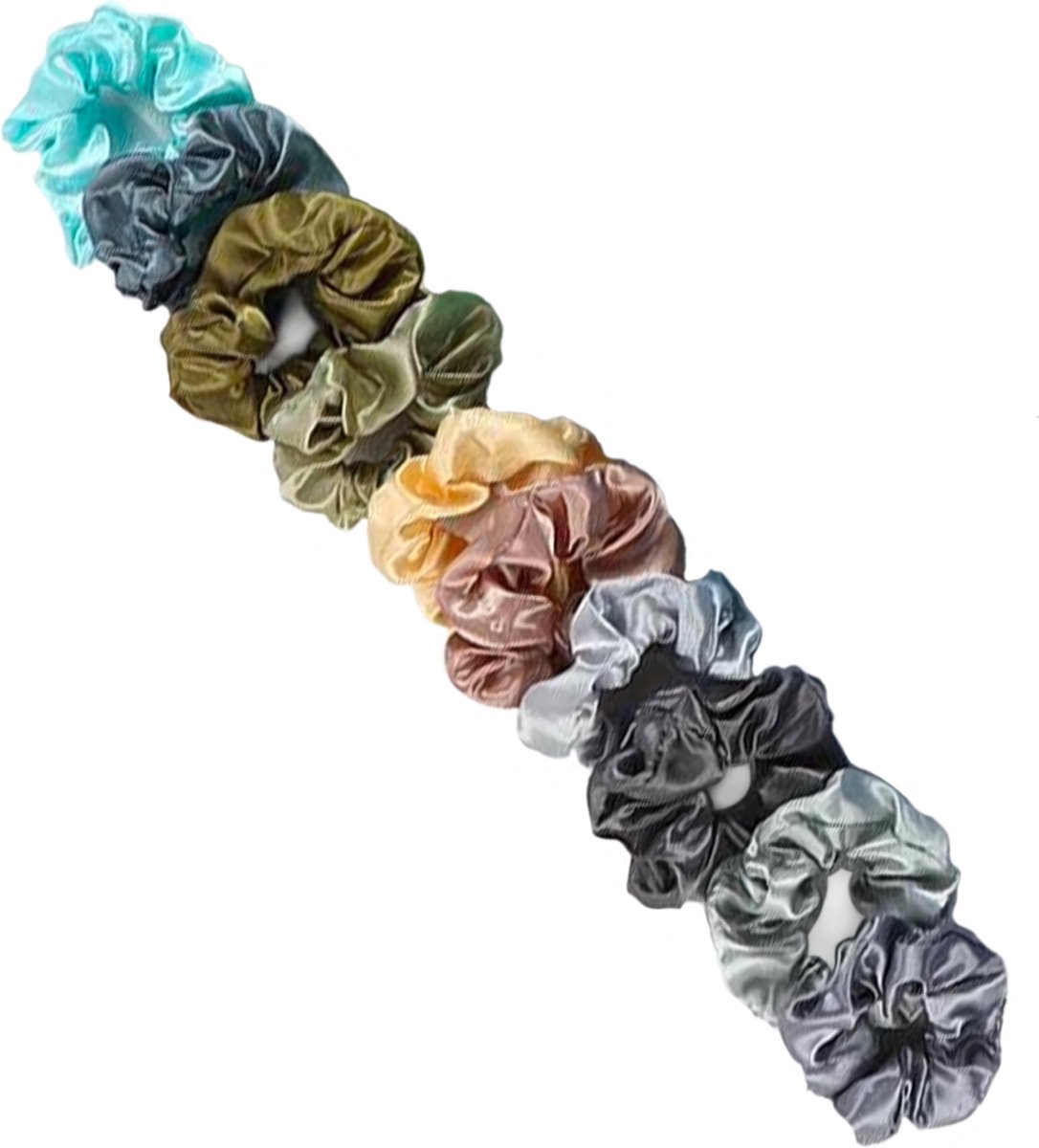 Team Bicep 10 Stuks Schrunchies Haarbandjes voor Vrouwen - Kleurrijke Vrouwenaccessoires - Fluwelen Stof - Grijze en Groene tinten