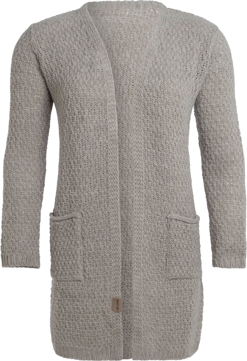 Knit Factory Luna Gebreid Vest Iced Clay - Gebreide dames cardigan - Middellang vest reikend tot boven de knie - bruingrijs damesvest gemaakt uit 30% wol en 70% acryl - 36/38 - Met steekzakken