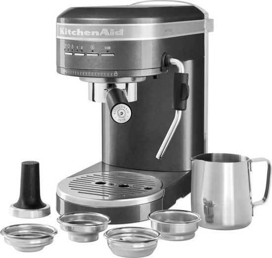 Foto: Kitchenaid espressomachine koffiezetapparaat met temeratuursensoren en italiaanse pomp voor optimale druk keukenapparaat met accessoires grijs