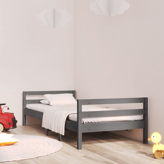 The Living Store Bedframe Grenenhout - Klassieke - minimalistische slaapkamerinrichting - 205.5 x 95.5 x 52.5 cm - Grijs